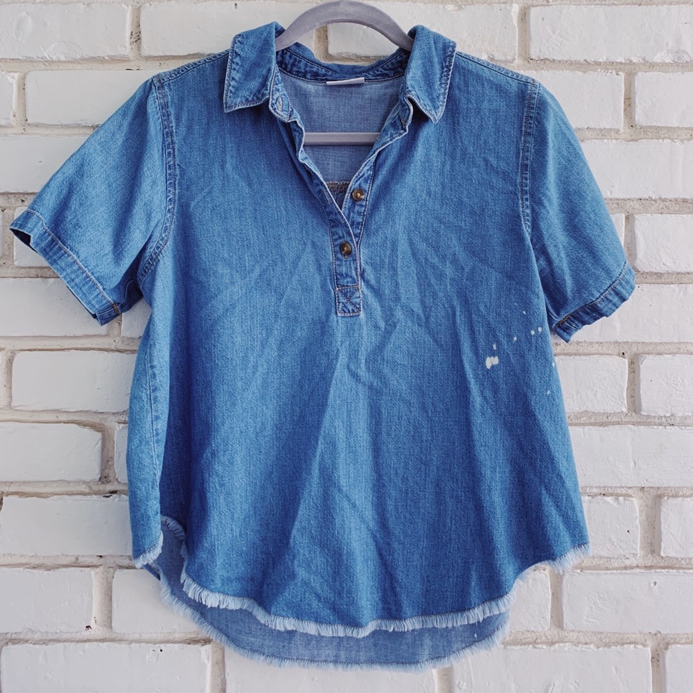 Denim short sleeve blouse top